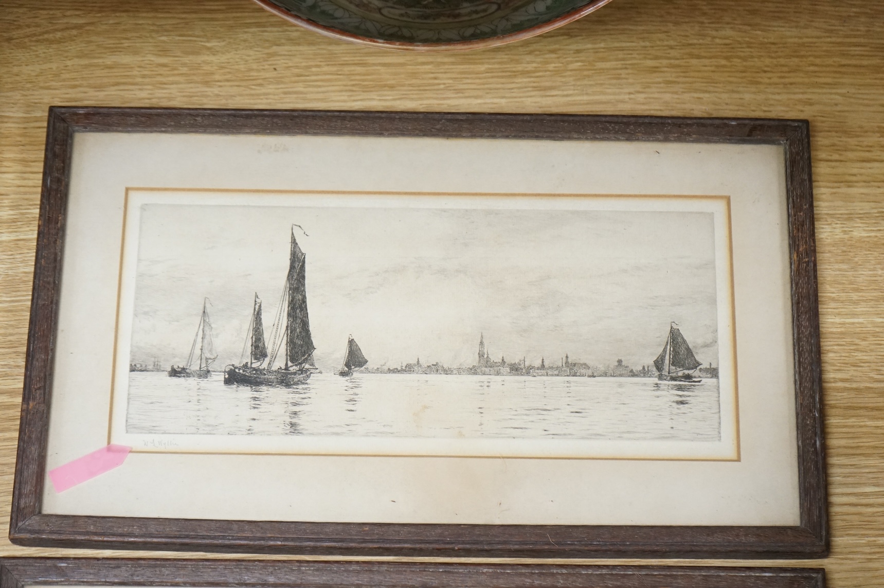 William Lionel Wyllie (1851-1931), ‘ Sea Scouts at Old Portsmouth’ and one other, each signed in pencil, two etchings, 14 x 31cm